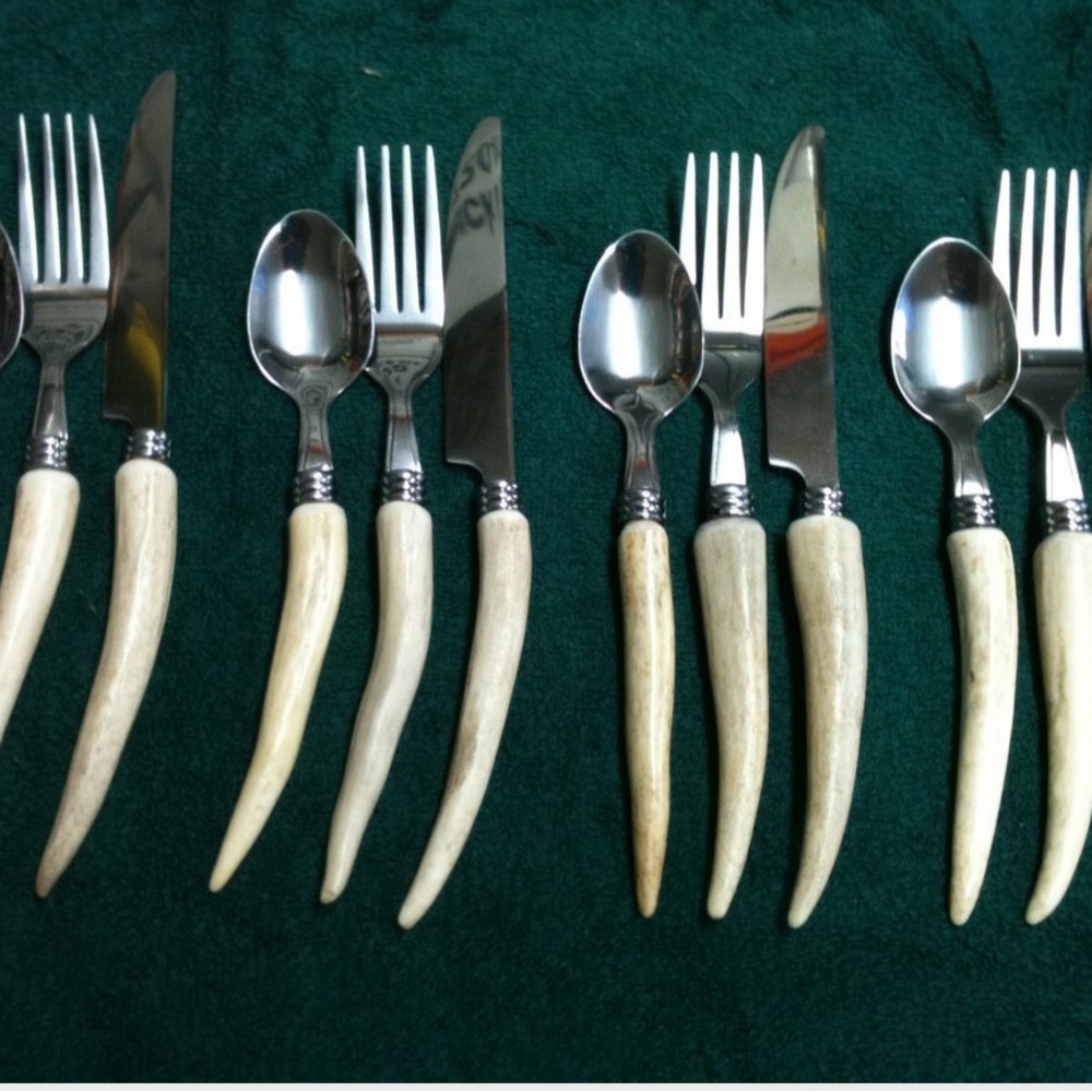 Set of 4 Handmade Stainless Steel Real Antler Horn Handles fork knife spoon
